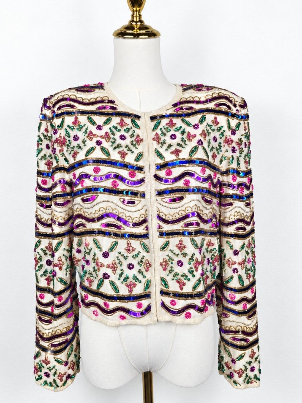 Vintage 80s Laurence Kazar 100% Silk Beaded Sequin Jacket PM Trophy Glam Artwear